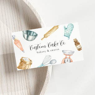Watercolor Baking Tools Cakes Business Card