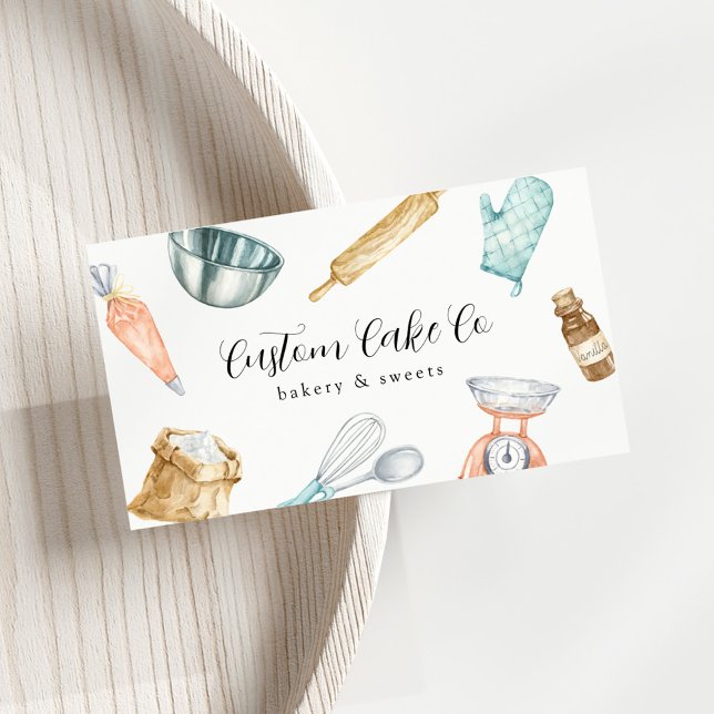 Watercolor Baking Tools Cakes Business Card (Creator Uploaded)