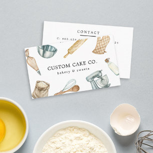 Watercolor Baking Tools Cakes Business Card