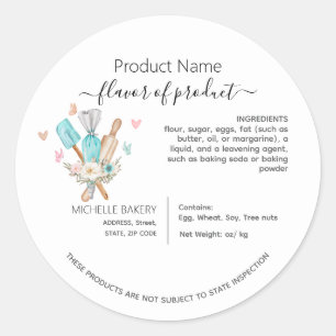 Watercolor baking utensils cottage law label