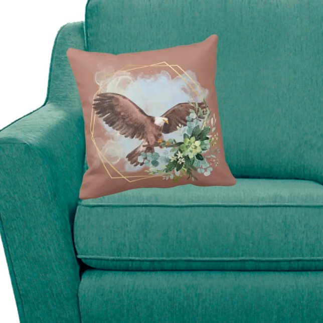 Watercolor Bald Eagle Framed Bouquet Cushion (Creator Uploaded)