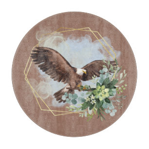 Watercolor Bald Eagle Framed Bouquet Cutting Board