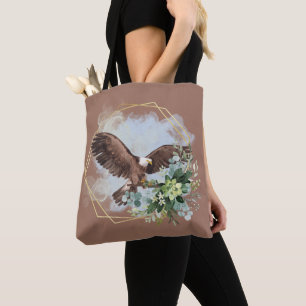 Watercolor Bald Eagle Framed Bouquet Tote Bag
