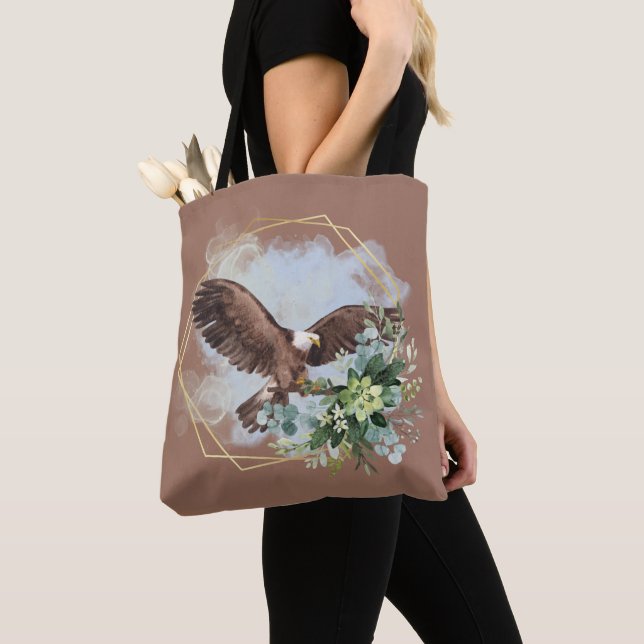 Watercolor Bald Eagle Framed Bouquet  Tote Bag (Close Up)