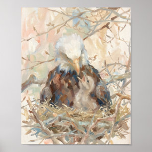 Watercolor Bald Eagle Nest Nature Art Poster