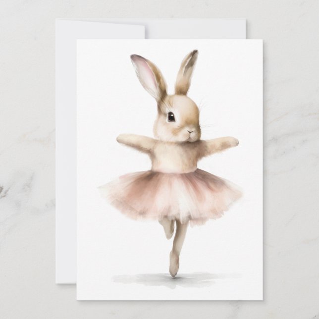 Watercolor Ballerina Bunny Dancing Tan Pink Invitation (Front)