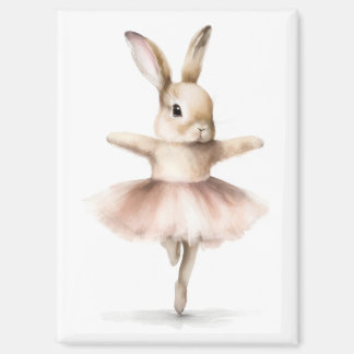 Watercolor Ballerina Bunny Dancing Tan Pink Magnet