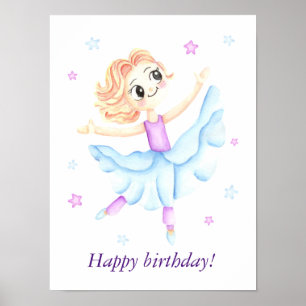 Watercolor Ballerina Happy Birthday Poster