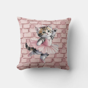 Watercolor Ballerina Kitten Girl Birthday Party Cushion