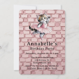 Watercolor Ballerina Kitten Girl Birthday Party Invitation