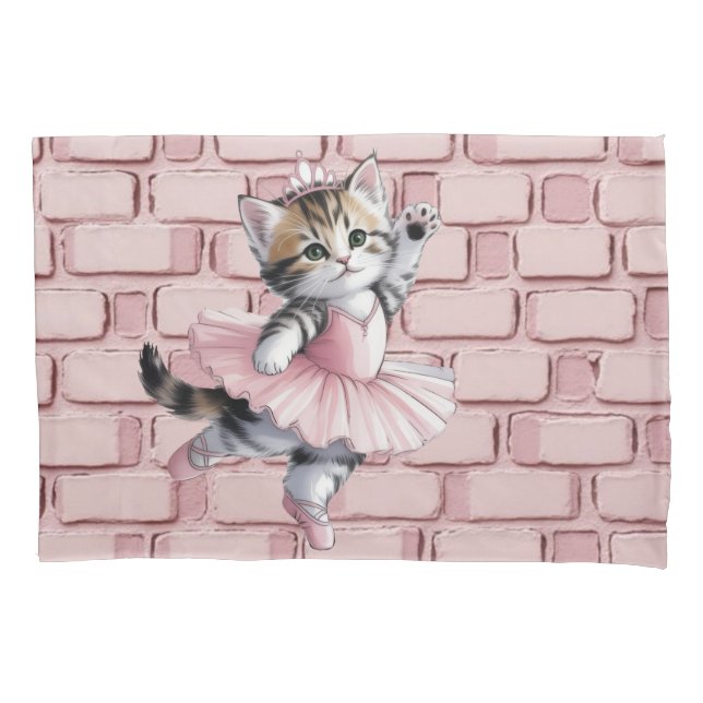 Watercolor Ballerina Kitten Girl Birthday Party  Pillowcase (Front)