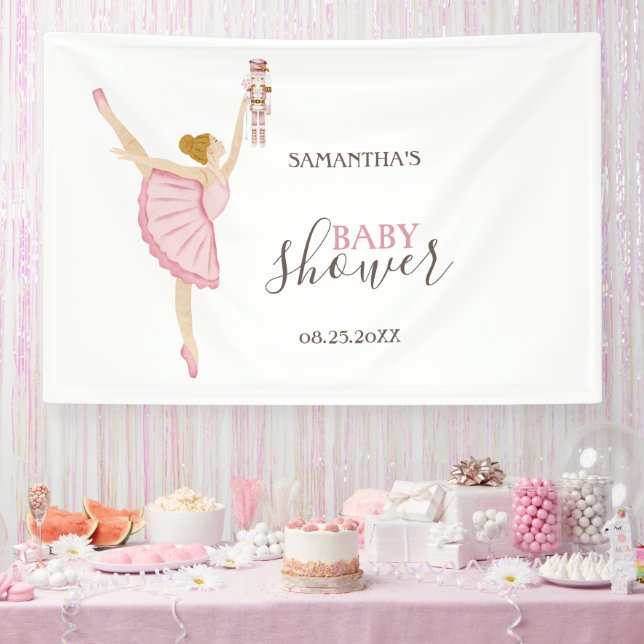 Watercolor Ballerina Nutcracker Pink Baby Shower  Banner (Party)
