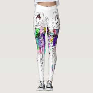Watercolor Ballerinas: Bright Dance Illustration Leggings