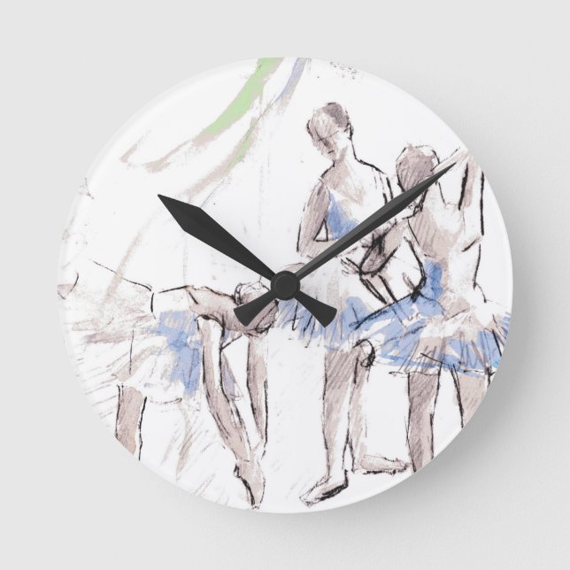 Watercolor Ballet Dancing Ballerina Round Clock (Front)