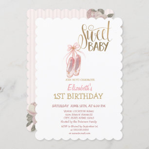 Watercolor Ballet Shoes Striped Birthday Invitation