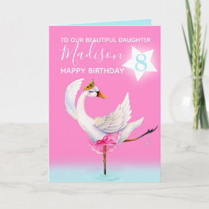 Watercolor ballet swan daughter 8th birthday card