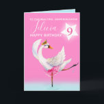 Watercolor ballet swan granddaughter 9th birthday card<br><div class="desc">Watercolor whimsy swan personalized name and age birthday card. Personalize with your own name and age, reads To our beautiful daughter Felicia 9 and message inside reads we hope you have a wonderful day! Pretty shades of pink, aqua blue, and white. Other matching dancing ballerina swan items available. An original...</div>