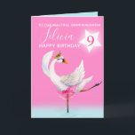 Watercolor ballet swan granddaughter 9th birthday card<br><div class="desc">Watercolor whimsy swan personalized name and age birthday card. Personalize with your own name and age, reads To our beautiful daughter Felicia 9 and message inside reads we hope you have a wonderful day! Pretty shades of pink, aqua blue, and white. Other matching dancing ballerina swan items available. An original...</div>