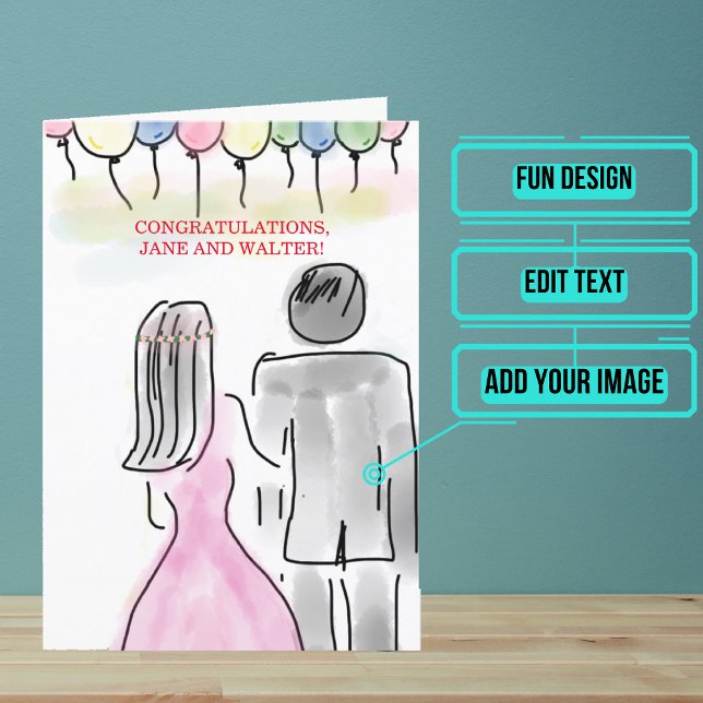 Watercolor Ballon Wedding Congratulations  Card (Send your love and congratulations with a modern and unique twist.)