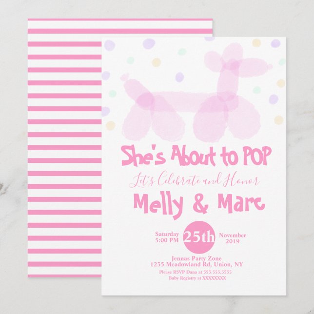 Watercolor Balloon Animals Confetti Baby Shower Invitation (Front/Back)