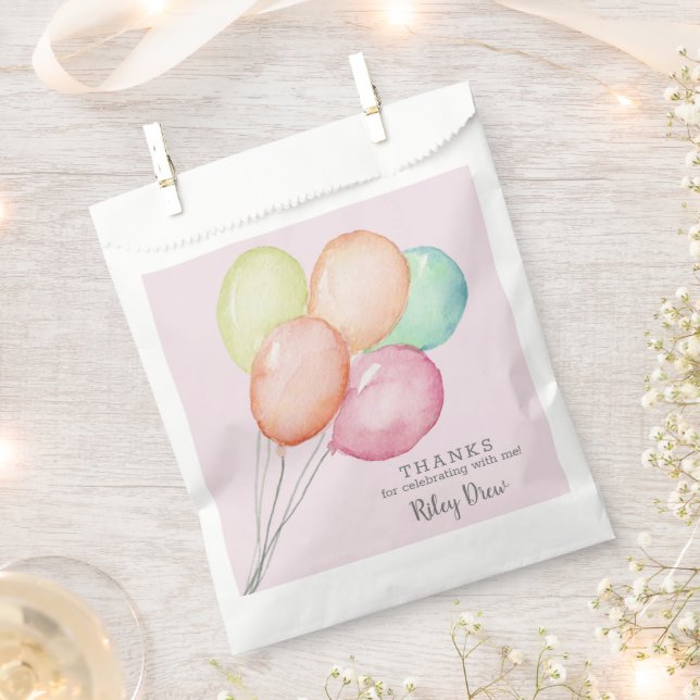 Watercolor Balloon Bunch Girl Birthday Favour Bag (Clipped)