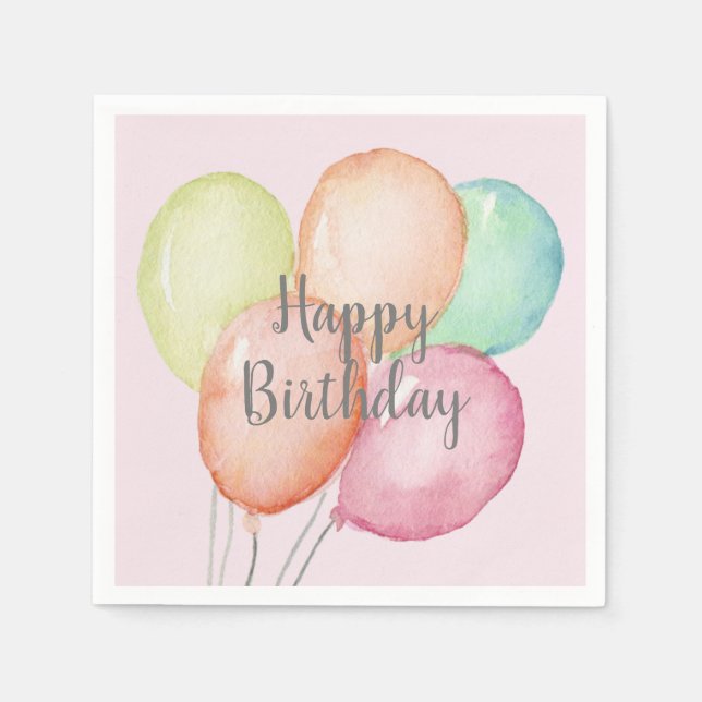 Watercolor Balloon Bunch Pink Birthday Party Napkin (Front)