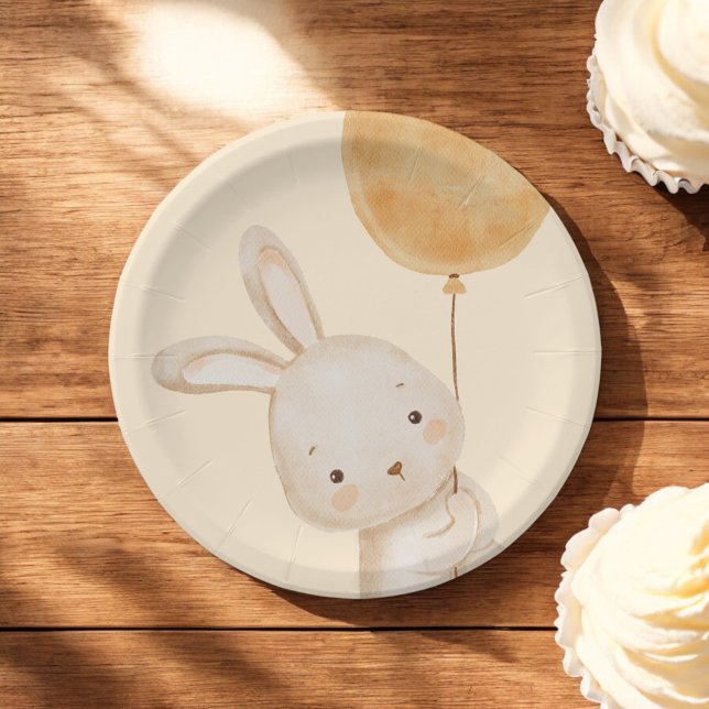 Watercolor Balloon Bunny Baby Shower Paper Plates (Creator Uploaded)