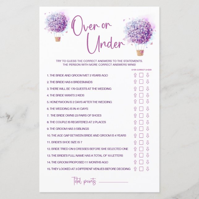 Watercolor Balloon Flowers | Over & Under Game (Front)