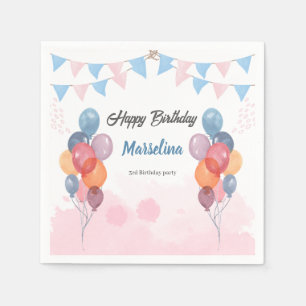 Watercolor Balloon girl birthday party Napkin