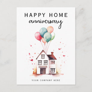 Watercolor Balloon House Realtor Anniversary Postcard