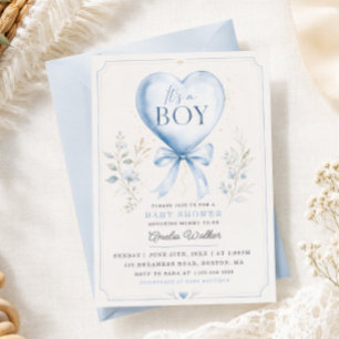 Watercolor Balloon It's A Boy Baby Shower Invitation