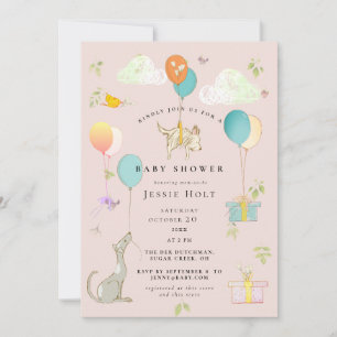 Watercolor Balloon Puppy Baby Shower Invitation