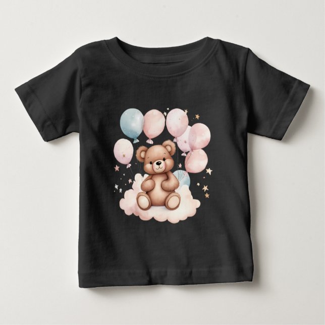 Watercolor Balloon Teddy Bear Baby T-Shirt (Front)