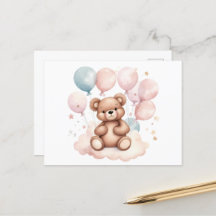 Watercolor Balloon Teddy Bear
