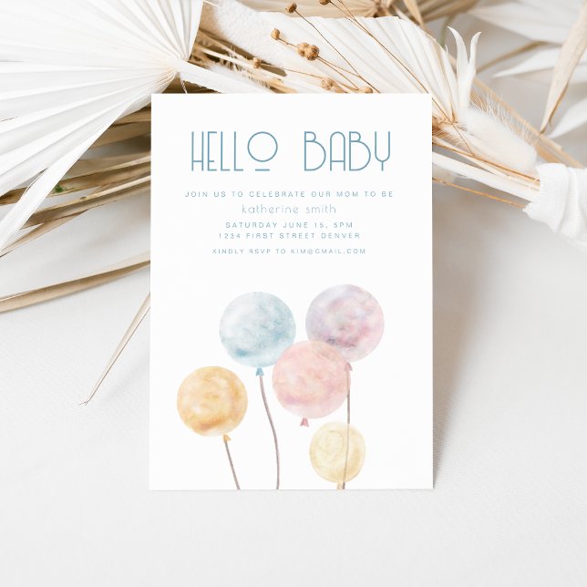 Watercolor Balloon Theme Baby Shower Invitation (Creator Uploaded)