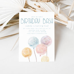 Watercolor Balloon Theme Birthday Party Invite