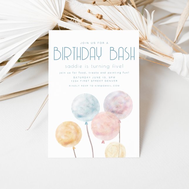 Watercolor Balloon Theme Birthday Party Invite (Creator Uploaded)