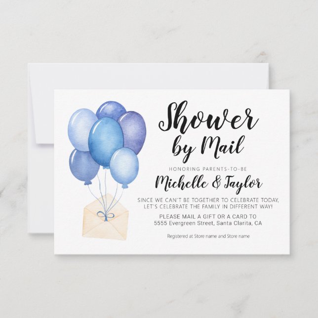 Watercolor Balloon Virtual Baby Shower Invite Card (Front)