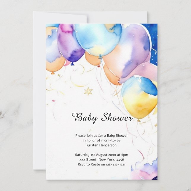 Watercolor Balloons Baby Shower Invitation (Front)