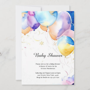 Watercolor Balloons Baby Shower Invitation