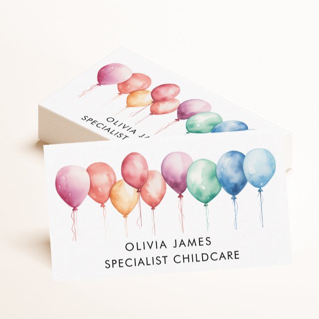 Watercolor Balloons Babysitter Childcare Daycare Business Card (Creator Uploaded)