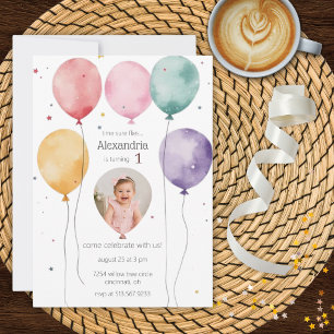 Watercolor Balloons Birthday Party  Invitation