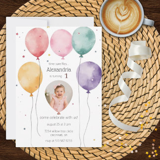 Watercolor Balloons Birthday Party Invitation