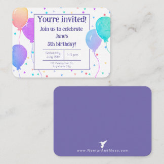 Watercolor Balloons Birthday Purple Party Invite