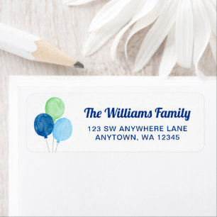 Watercolor Balloons Blue Green Return Address Label