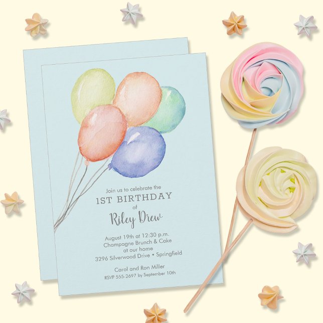 Watercolor Balloons Boy 1st Birthday Invitation (Creator Uploaded)