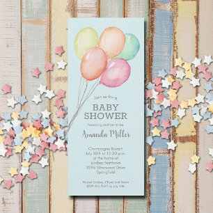 Watercolor Balloons Boy Baby Shower Invitation