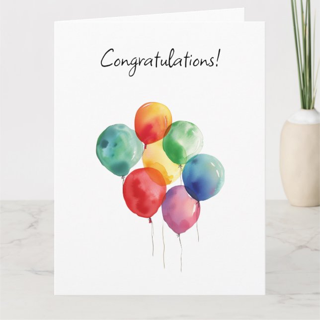 Watercolor Balloons Congratulations Minimalistic Thank You Card (Front)