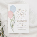 Watercolor Balloons Eucalyptus Gender Reveal Invitation<br><div class="desc">Invite friends and family to your gender reveal with this elegant invitation,  featuring two watercolor balloons and eucalyptus with golden typography.</div>