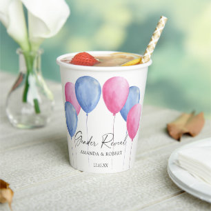 Watercolor Balloons Gender Reveal Paper Cups